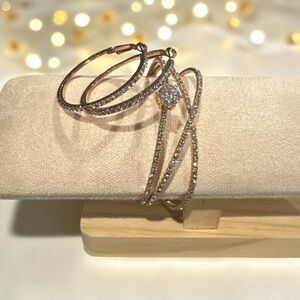 Sparkling Rose Gold Crystal Hoop Earrings with Matching Bracelet